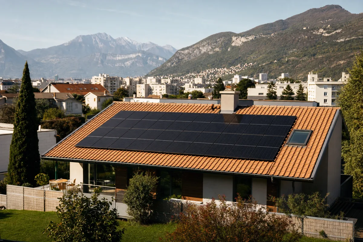 Installation de panneaux solaires à : vue d'ensemble en situation